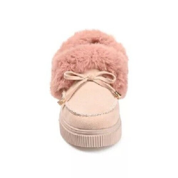 Journee Collection Midnight Faux Fur Trim Bow Tie Detail Moccasins Beige SZ 7.5 - Picture 6 of 10